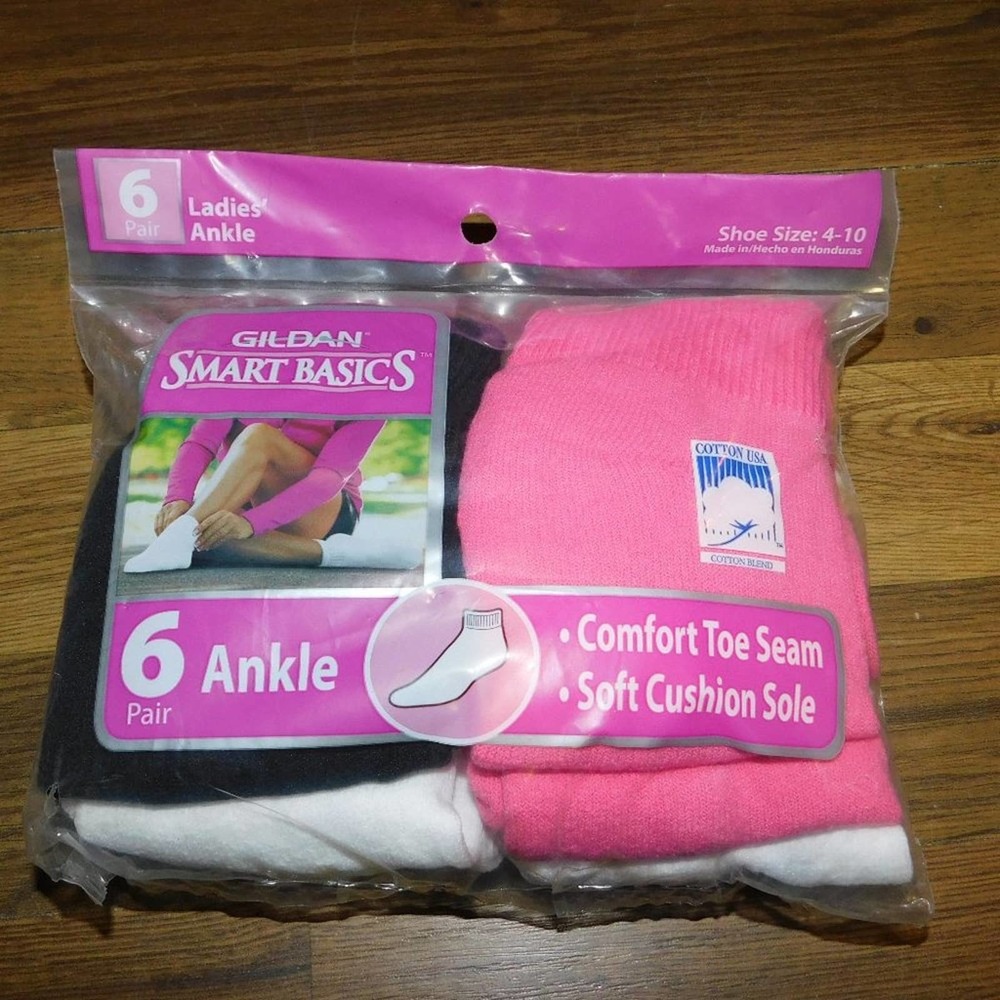 Gildan Smart Basics 6 pair ankle Ladies socks 4-10